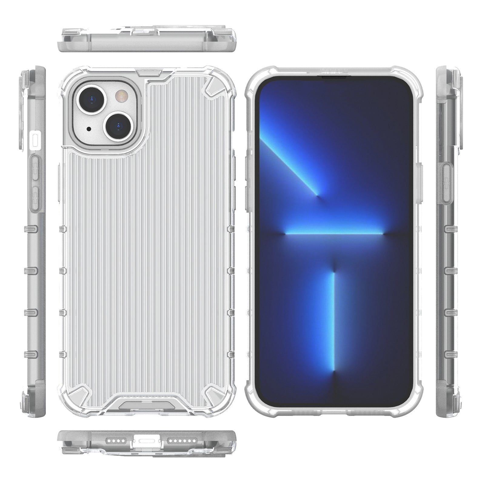 For iPhone 15 Plus Case PC+TPU Strip Pattern Phone Cover Air Cushion Drop Protection