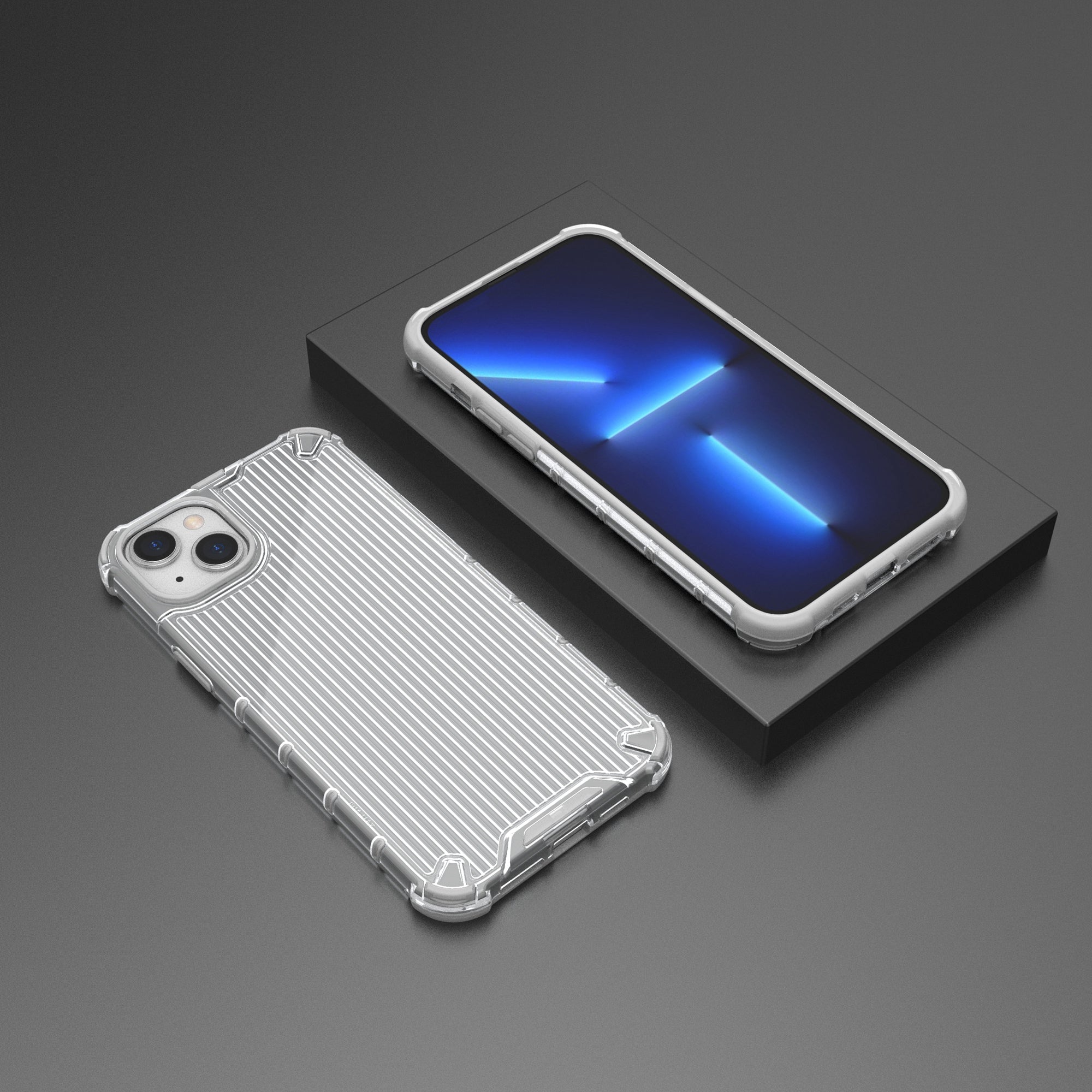 For iPhone 15 Plus Case PC+TPU Strip Pattern Phone Cover Air Cushion Drop Protection