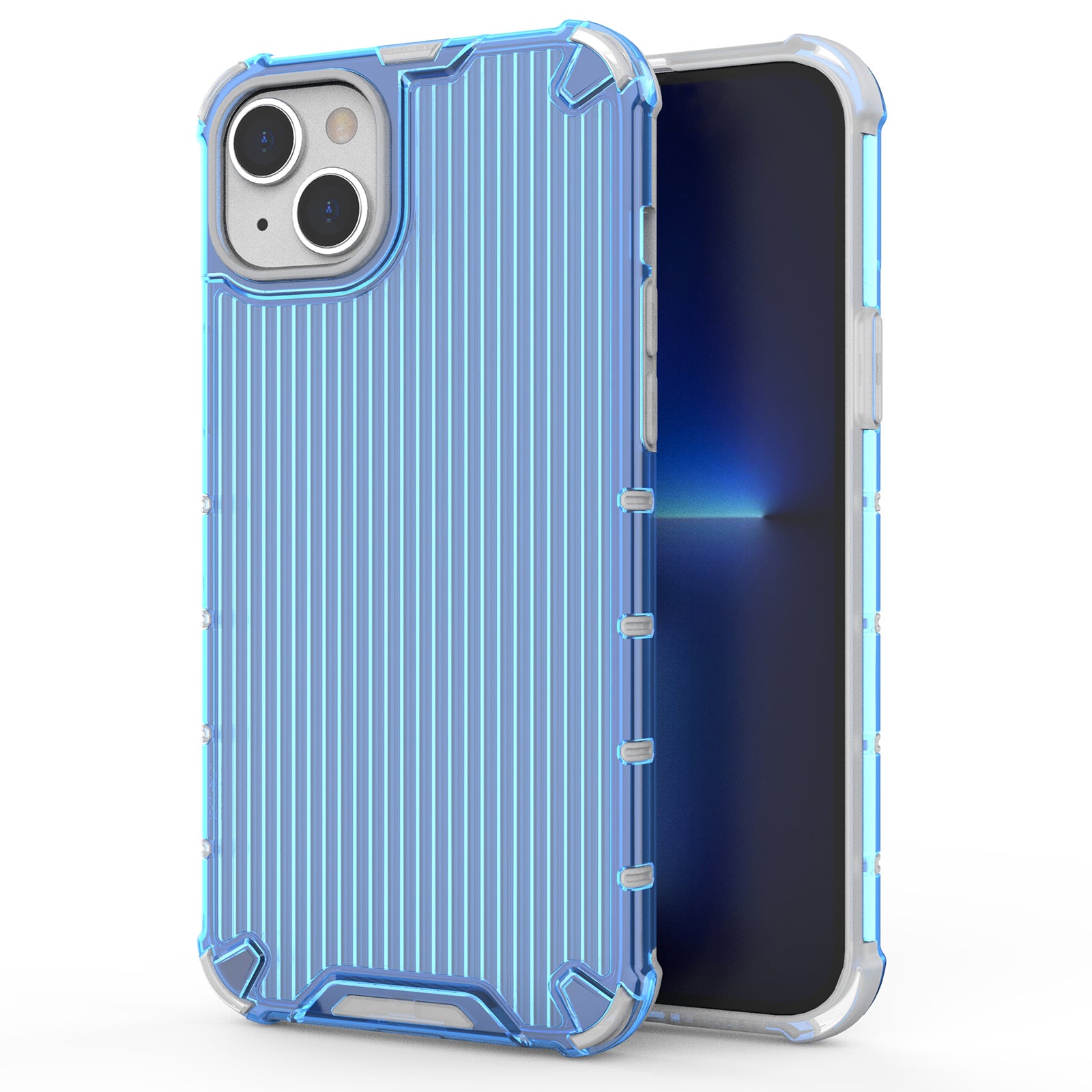 For iPhone 15 Plus Case PC+TPU Strip Pattern Phone Cover Air Cushion Drop Protection