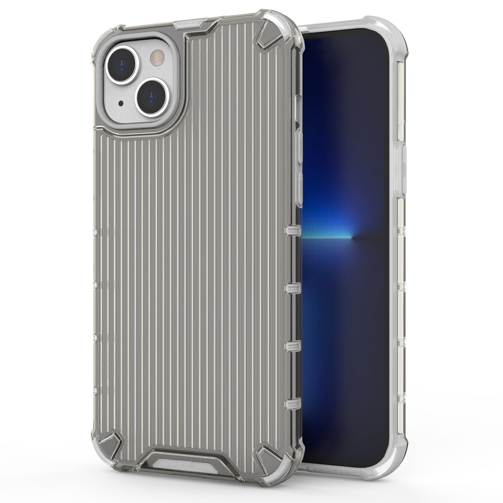 For iPhone 15 Plus Case PC+TPU Strip Pattern Phone Cover Air Cushion Drop Protection