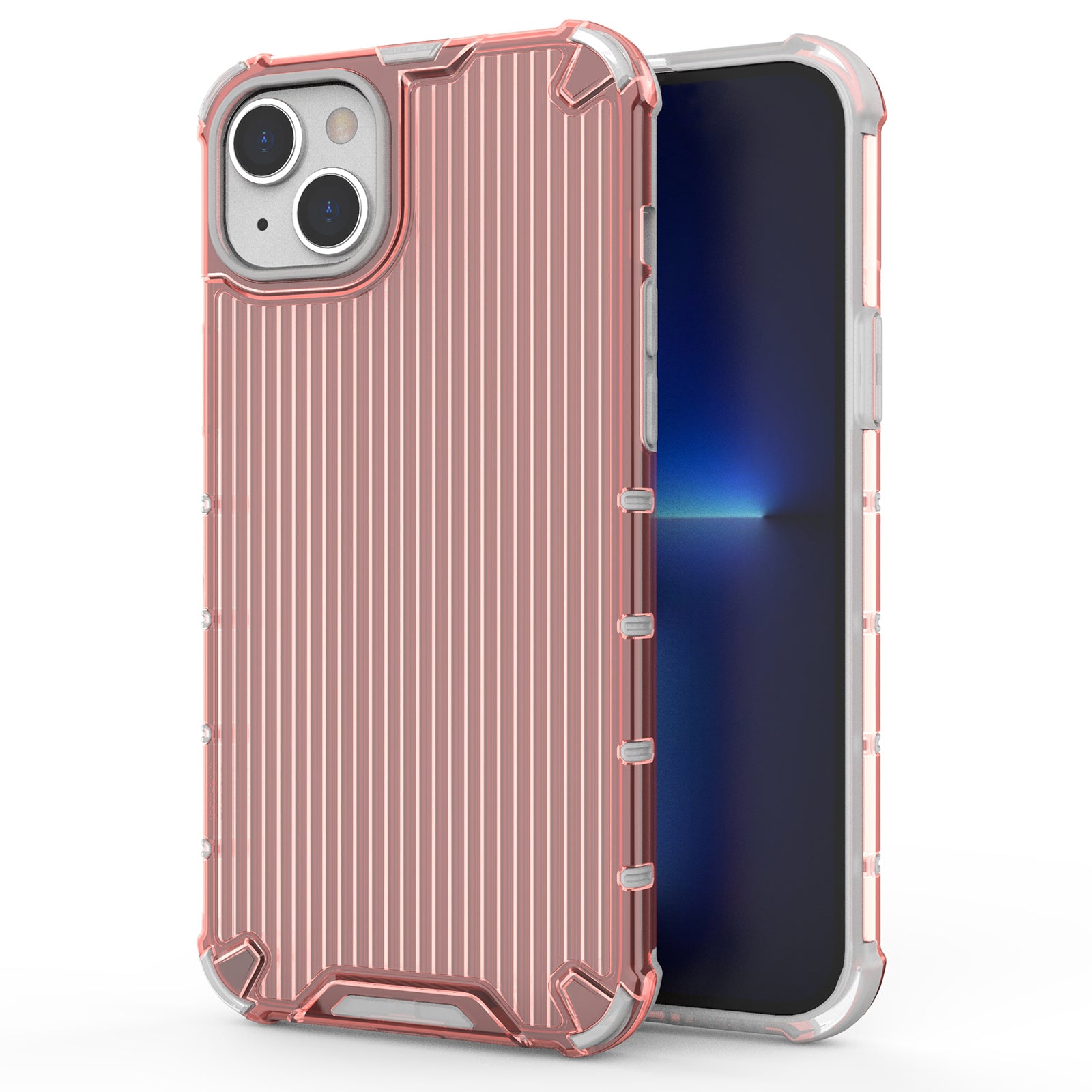 For iPhone 15 Plus Case PC+TPU Strip Pattern Phone Cover Air Cushion Drop Protection