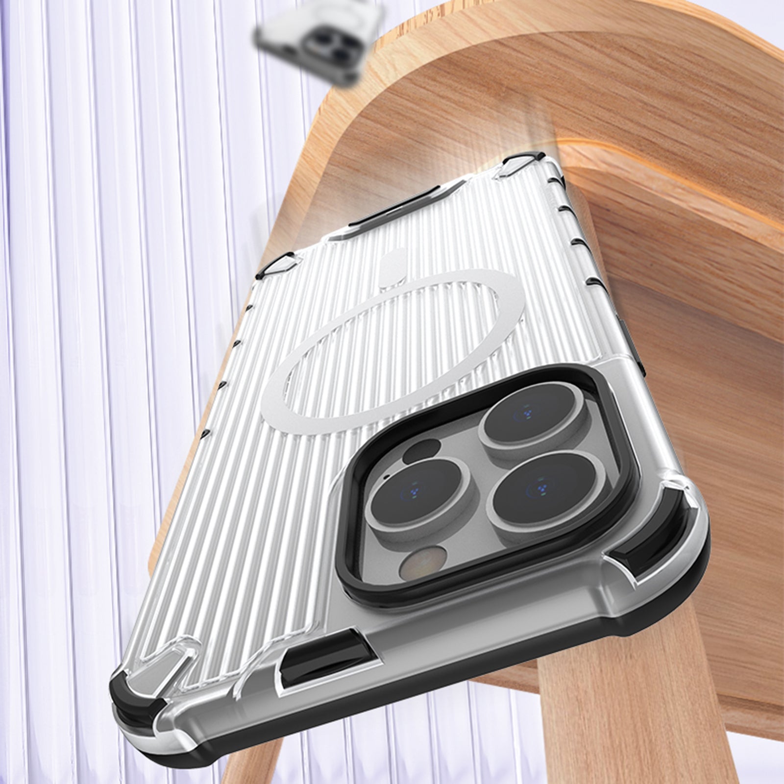 For iPhone 15 Pro Max Case Compatible with MagSafe PC+TPU Strip Pattern Phone Cover