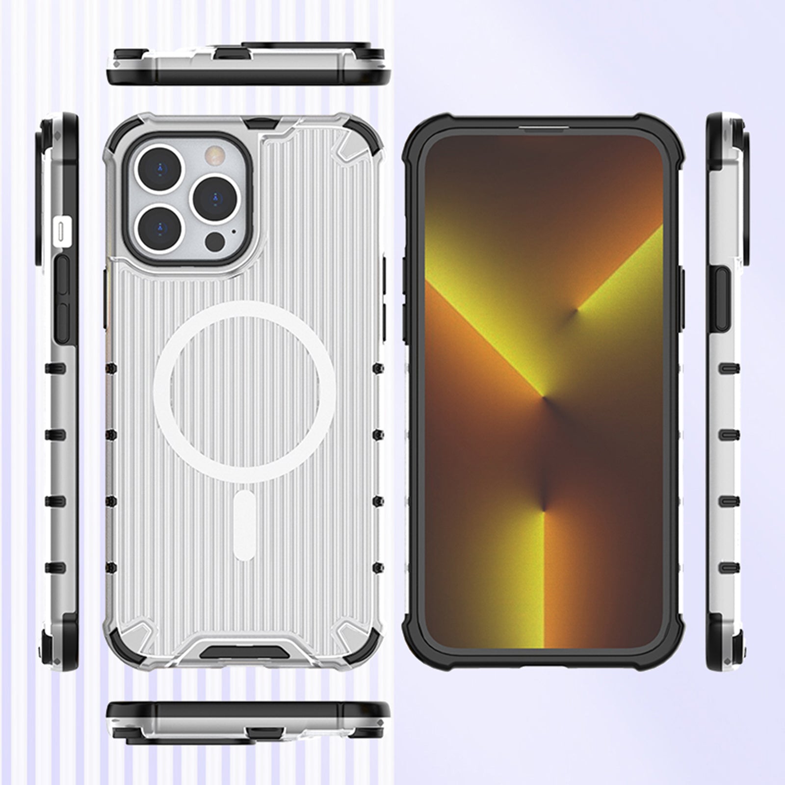 For iPhone 15 Pro Max Case Compatible with MagSafe PC+TPU Strip Pattern Phone Cover