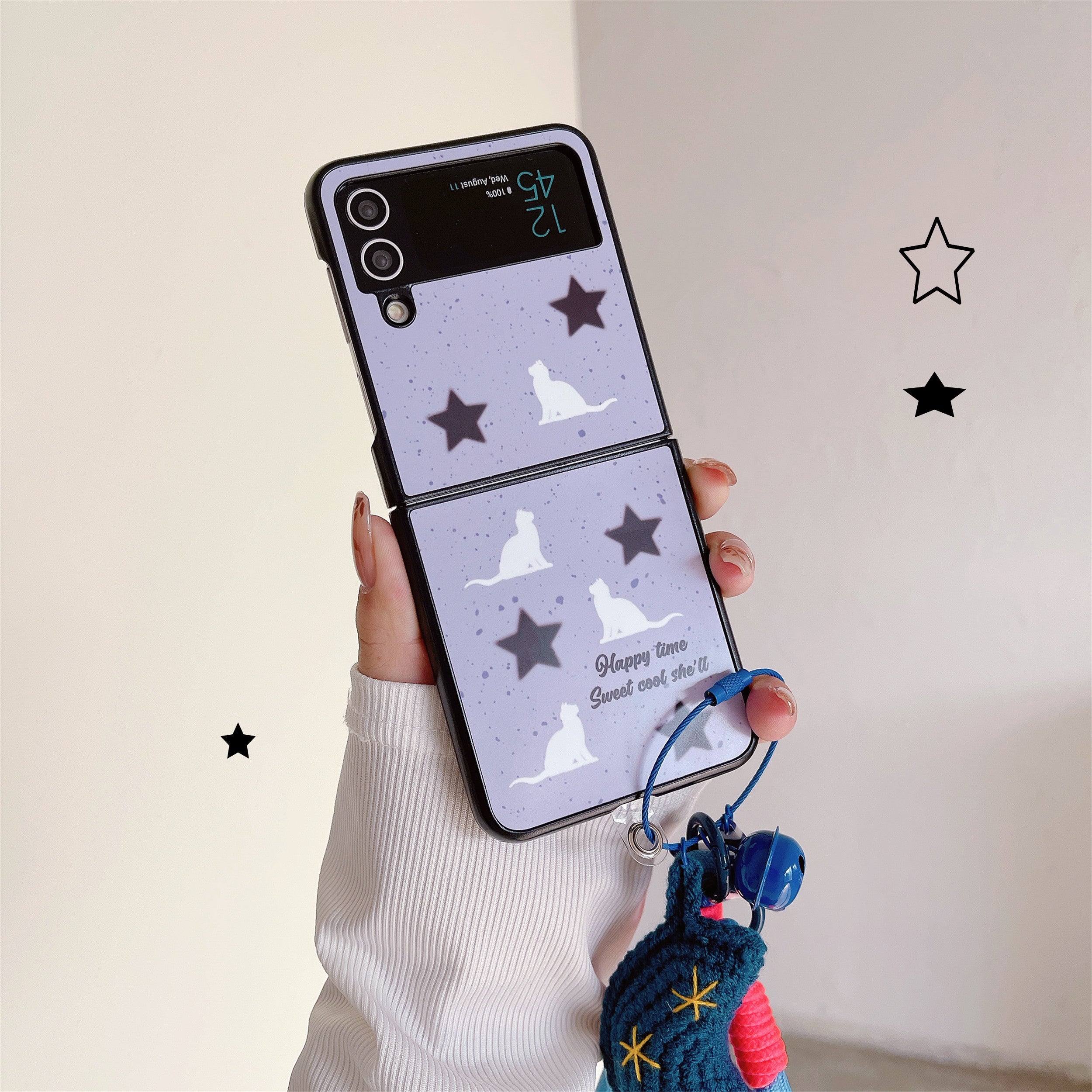For Samsung Galaxy Z Flip4 5G Case Pattern Printing TPU Phone Cover with Hand Strap