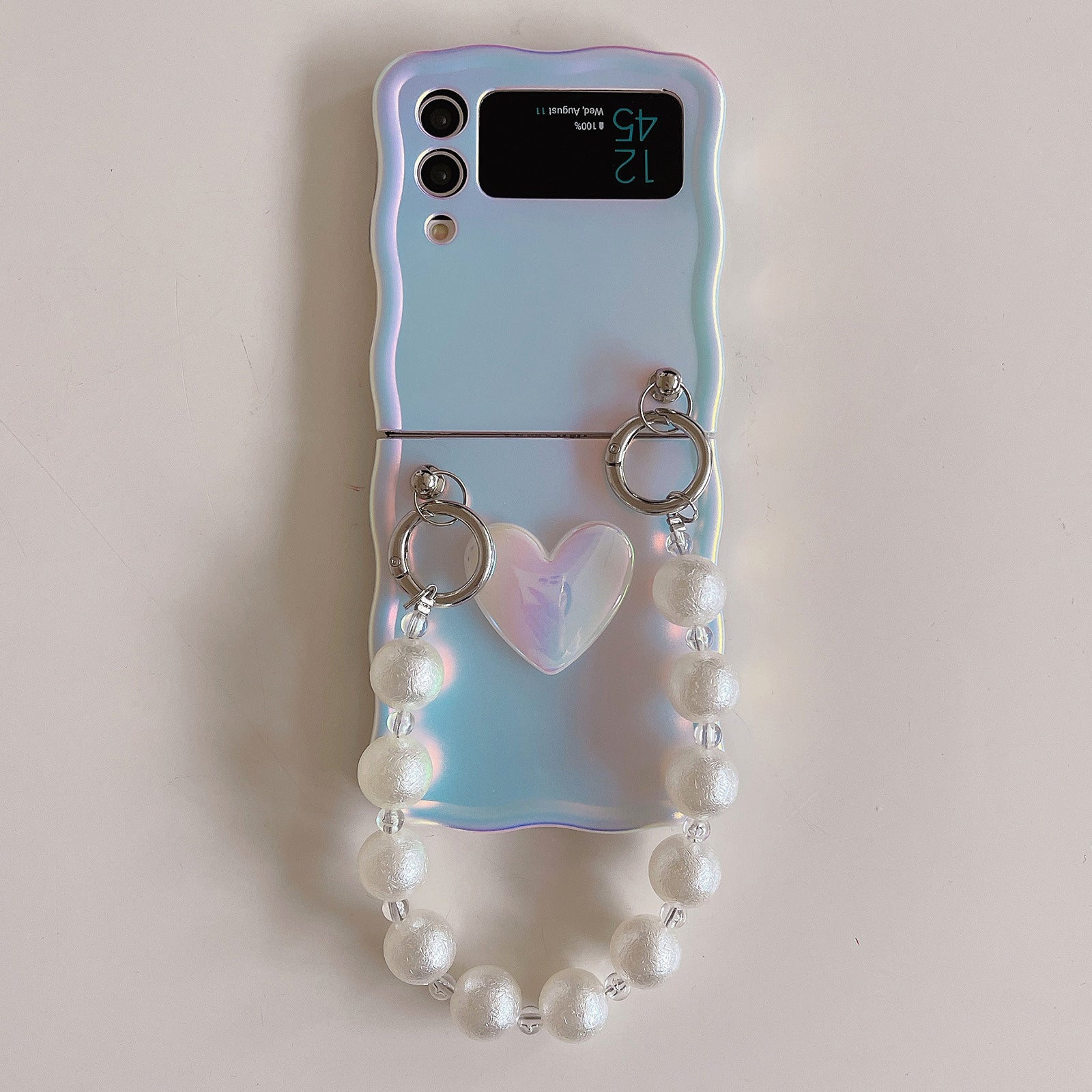 For Samsung Galaxy Z Flip4 5G Case Heart Pattern Laser TPU Phone Cover with Bracelet Chain