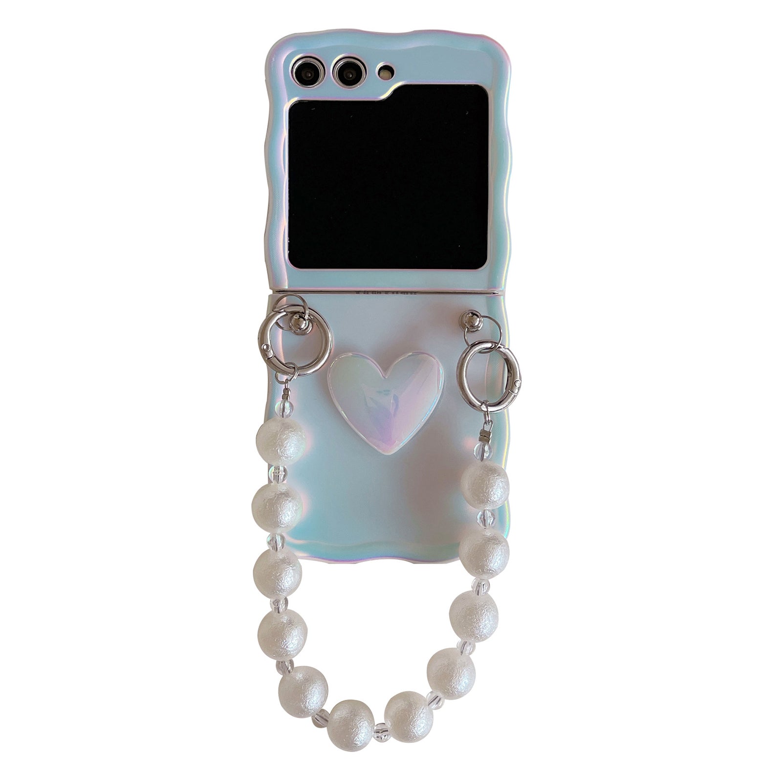For Samsung Galaxy Z Flip5 5G Laser Case TPU Love Heart Pattern Phone Cover with Chain