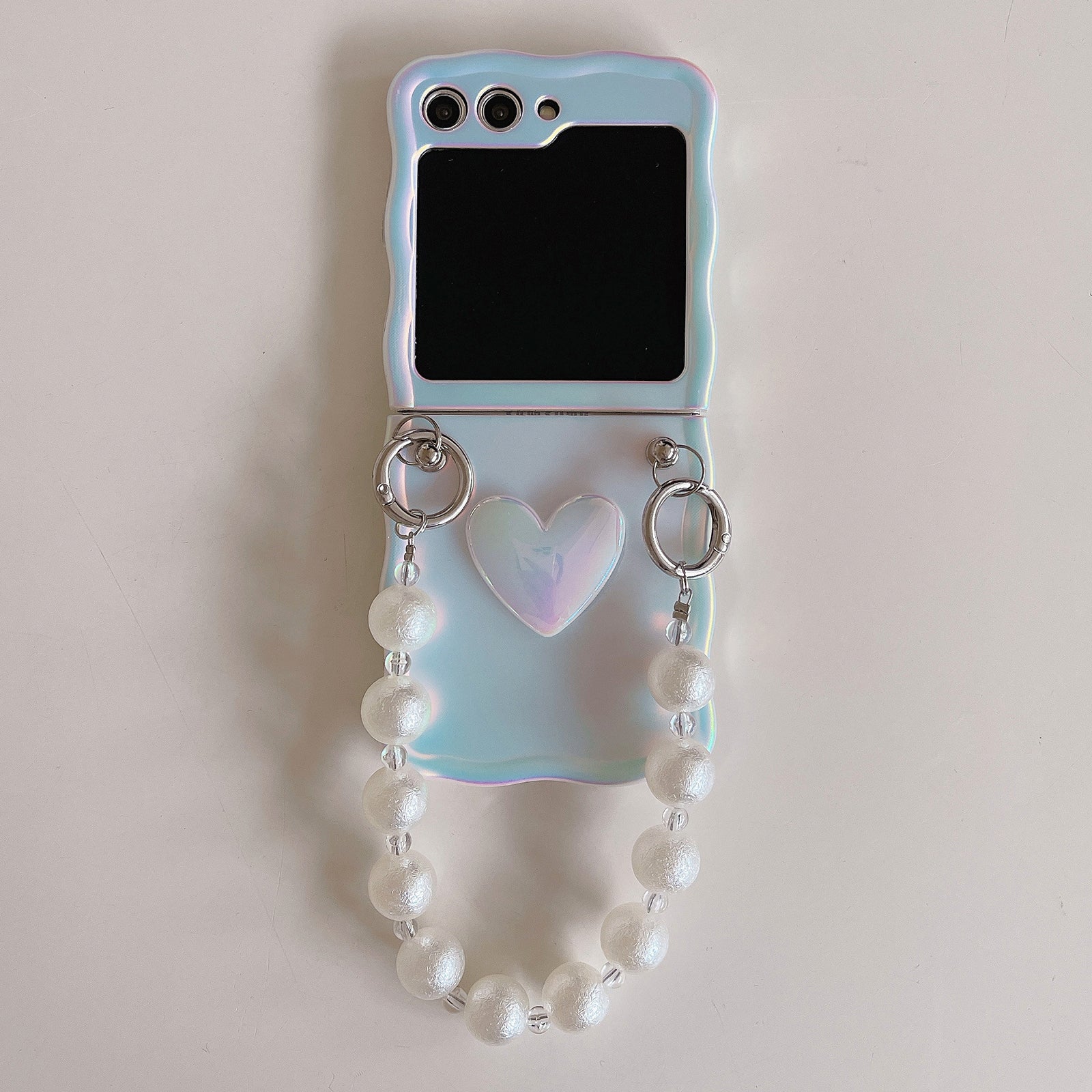 For Samsung Galaxy Z Flip5 5G Laser Case TPU Love Heart Pattern Phone Cover with Chain