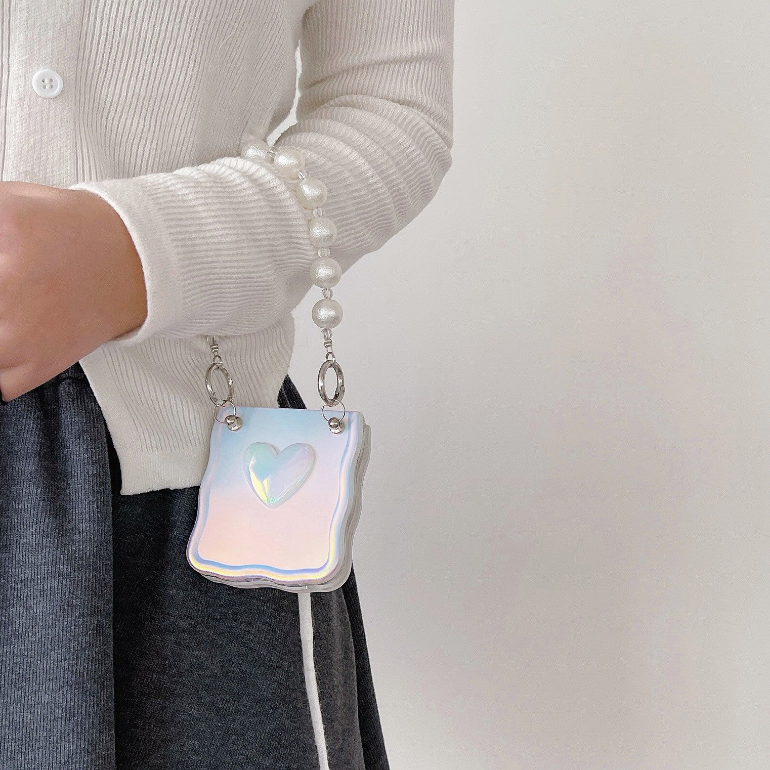 For Samsung Galaxy Z Flip5 5G Laser Case TPU Love Heart Pattern Phone Cover with Chain