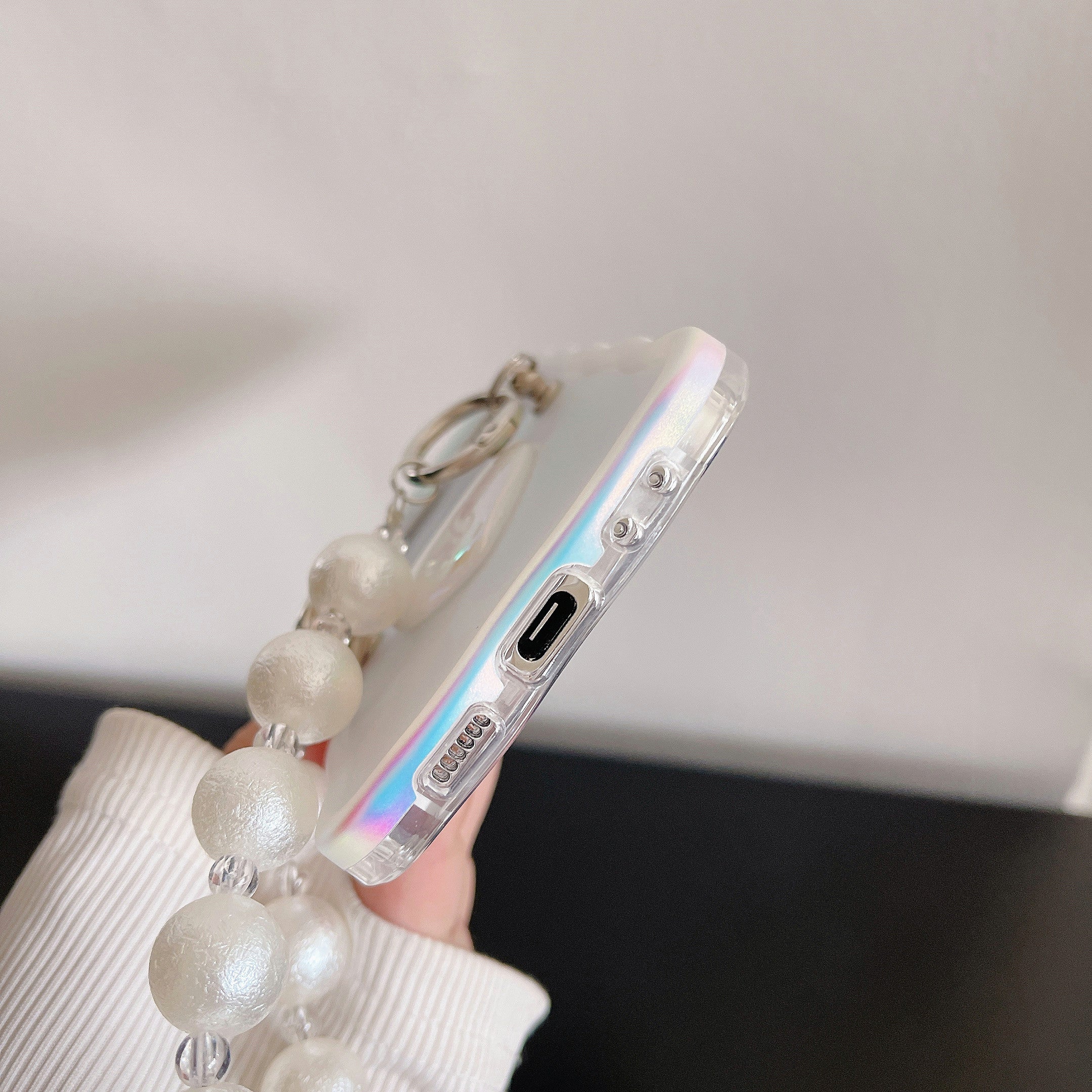 For Samsung Galaxy Z Flip5 5G Laser Case TPU Love Heart Pattern Phone Cover with Chain