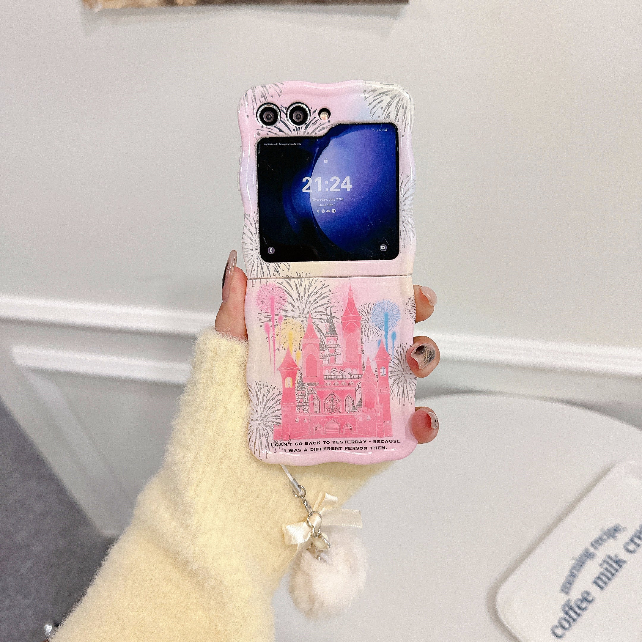 For Samsung Galaxy Z Flip5 5G Case Castle Fireworks TPU+PC Phone Cover with Pompom Pendant