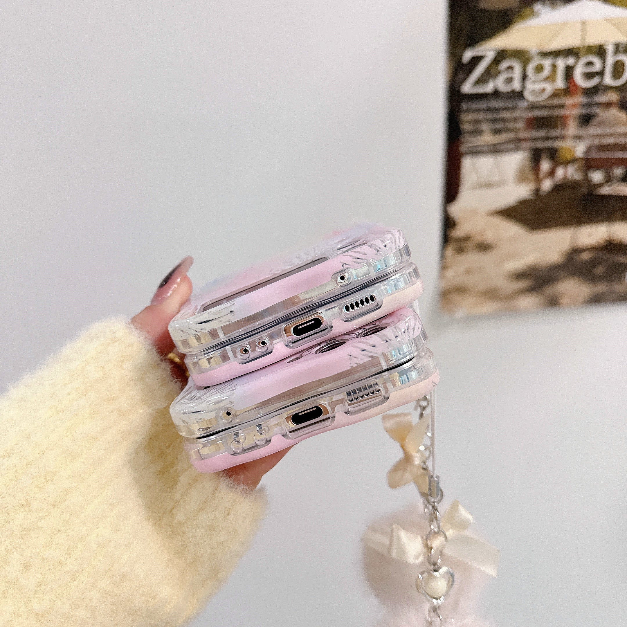 For Samsung Galaxy Z Flip5 5G Case Castle Fireworks TPU+PC Phone Cover with Pompom Pendant