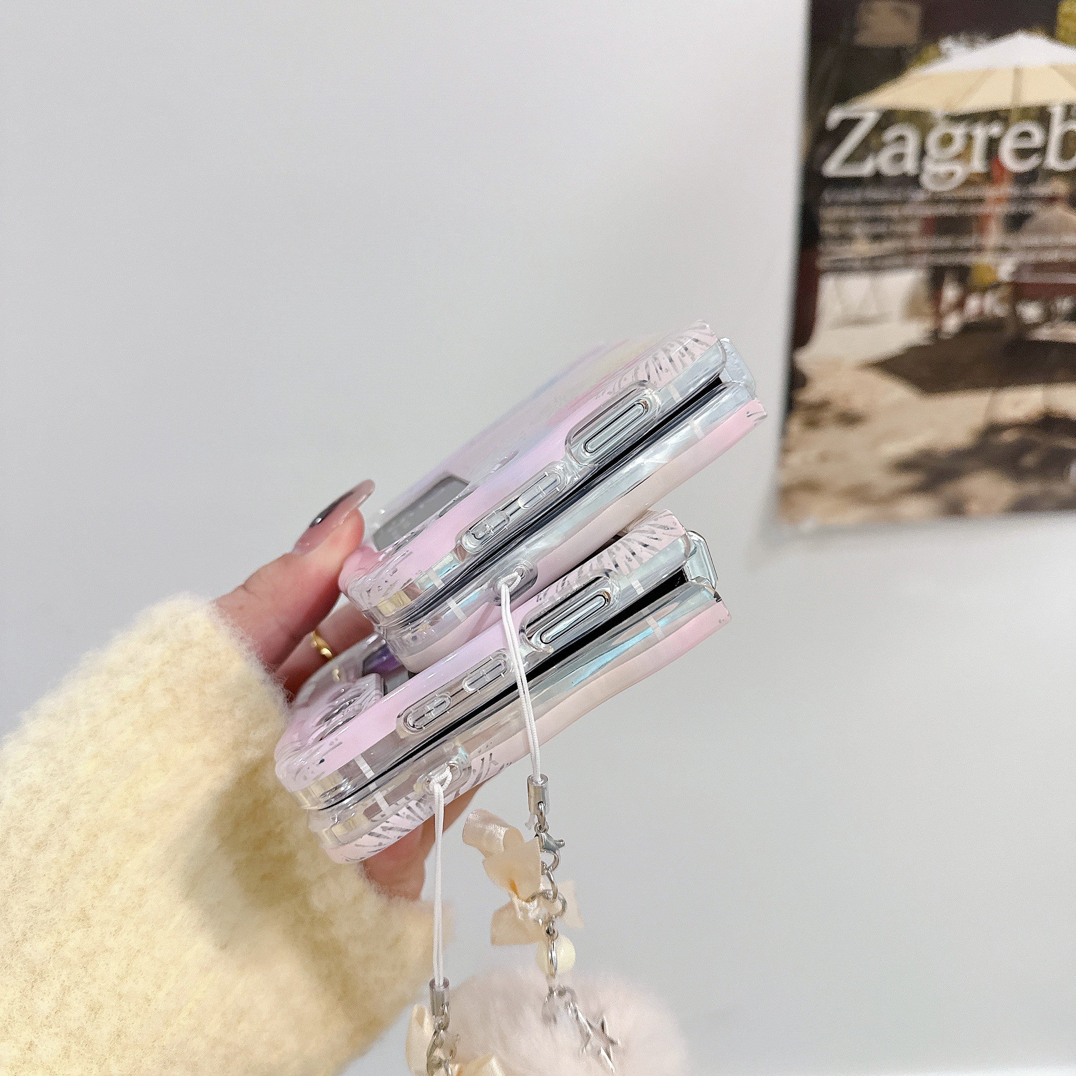 For Samsung Galaxy Z Flip5 5G Case Castle Fireworks TPU+PC Phone Cover with Pompom Pendant