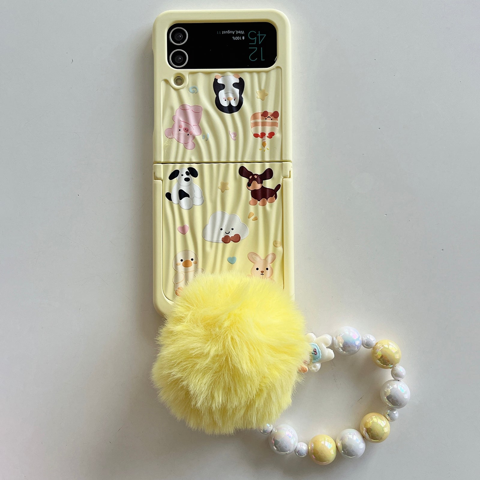 For Samsung Galaxy Z Flip4 5G Case Ripple Texture Pattern Print PC Phone Cover with Beads Hand Strap