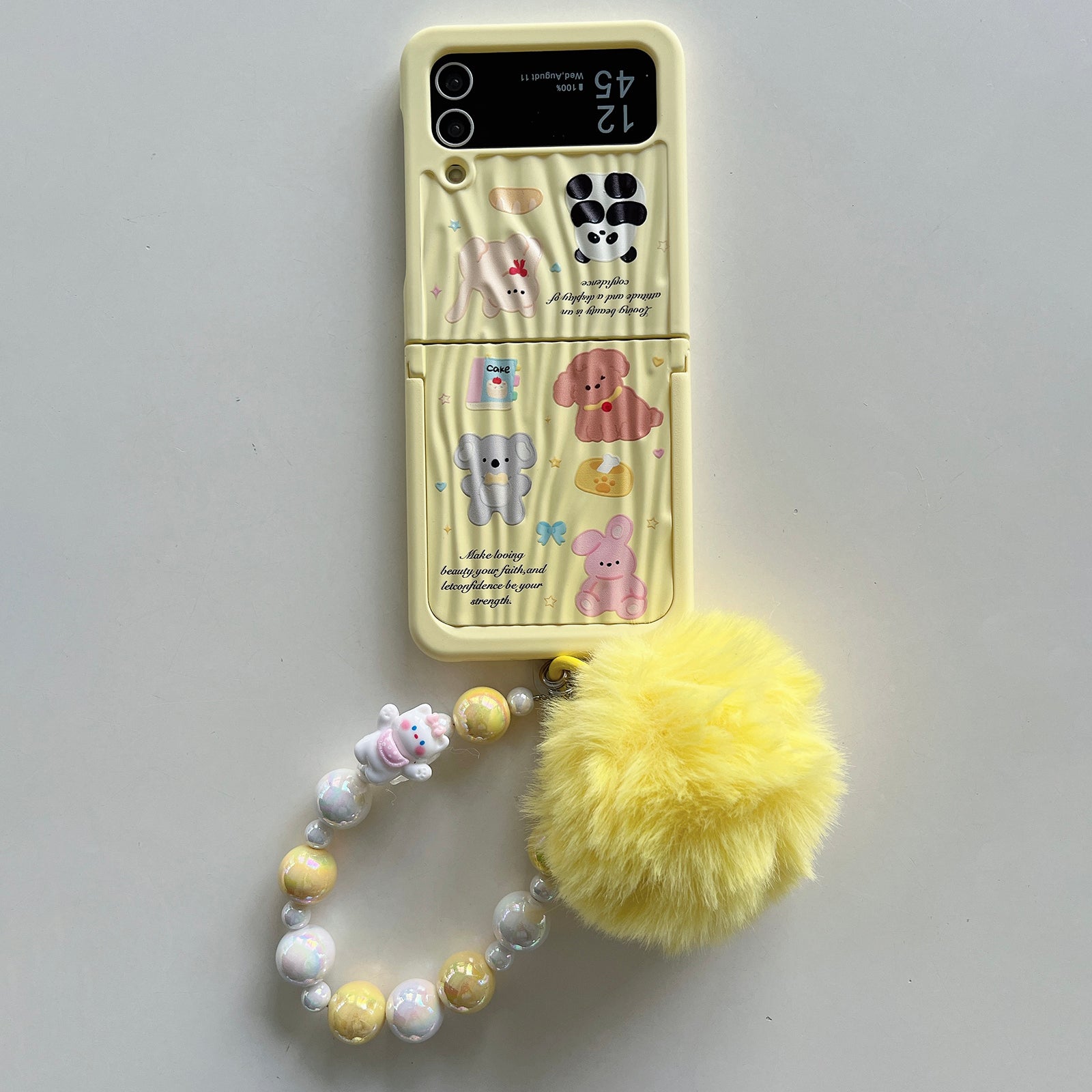 For Samsung Galaxy Z Flip4 5G Case Ripple Texture Pattern Print PC Phone Cover with Beads Hand Strap