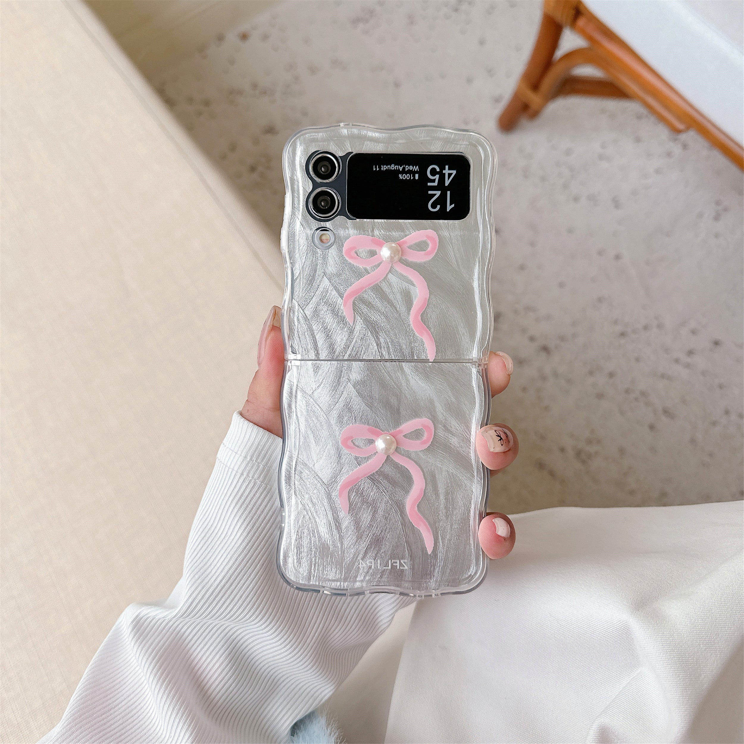 For Samsung Galaxy Z Flip4 5G Case Bowknot Decor Wave Edge TPU Phone Cover