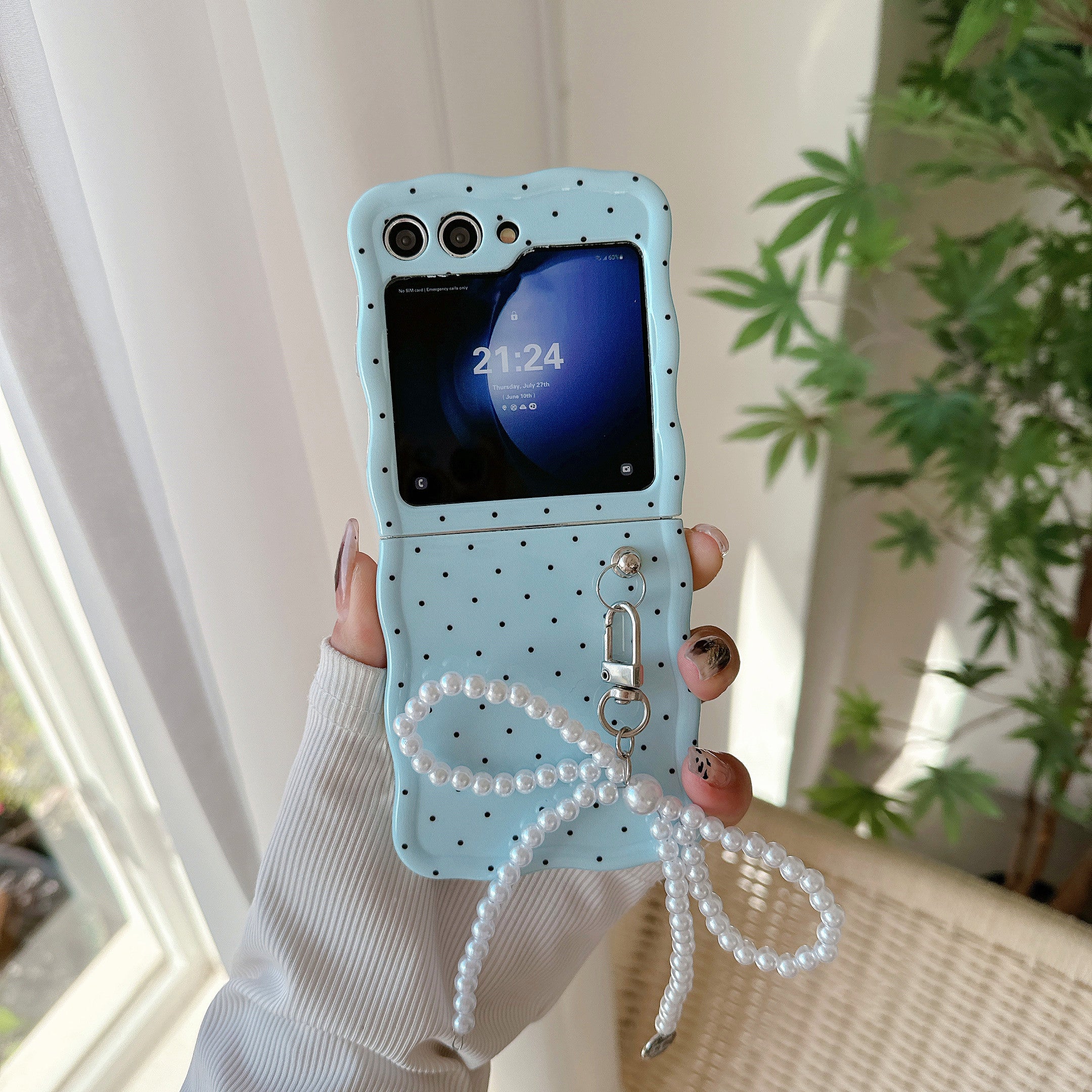 For Samsung Galaxy Z Flip5 5G Case TPU Folding Phone Cover with Pearls Bowknot Pendant