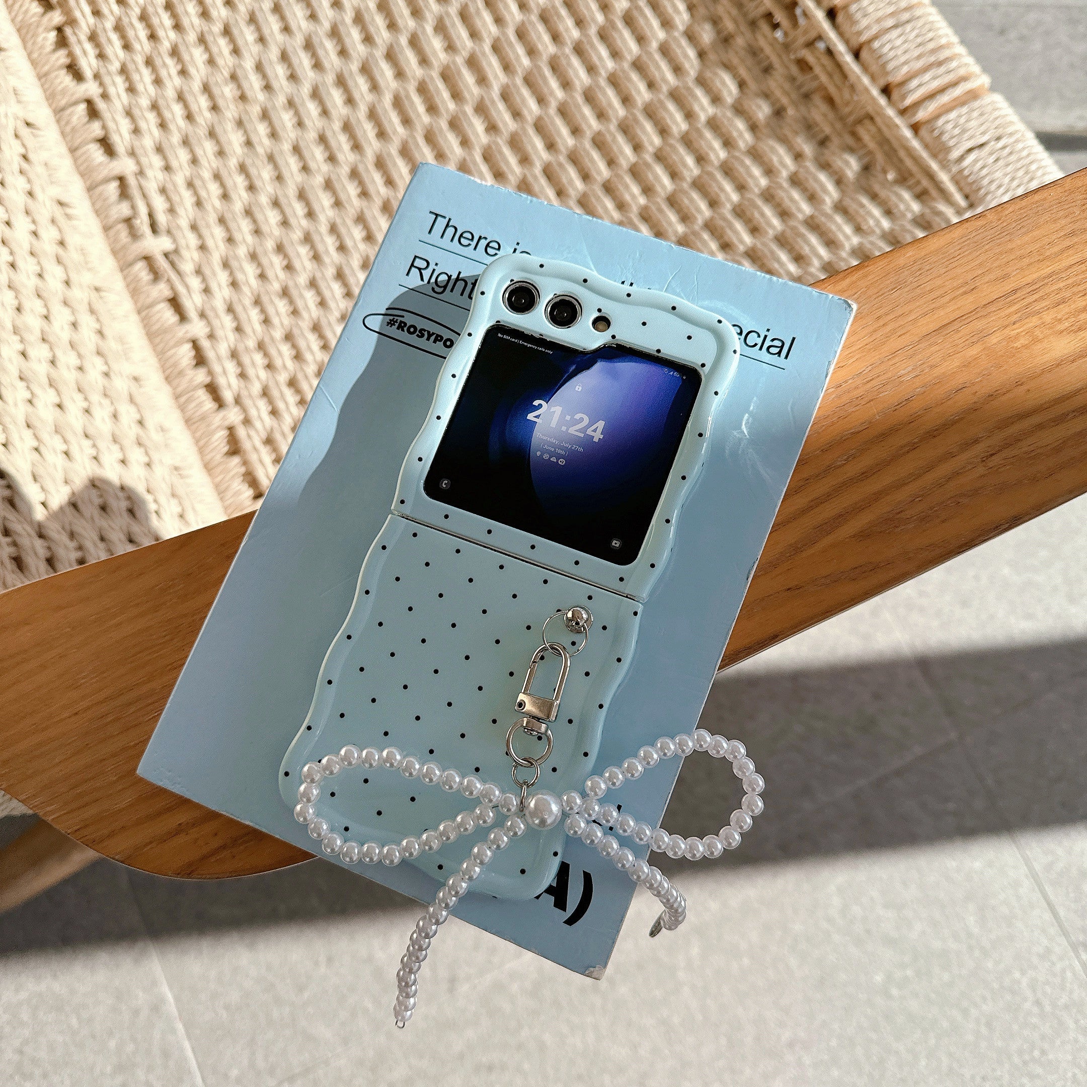 For Samsung Galaxy Z Flip5 5G Case TPU Folding Phone Cover with Pearls Bowknot Pendant