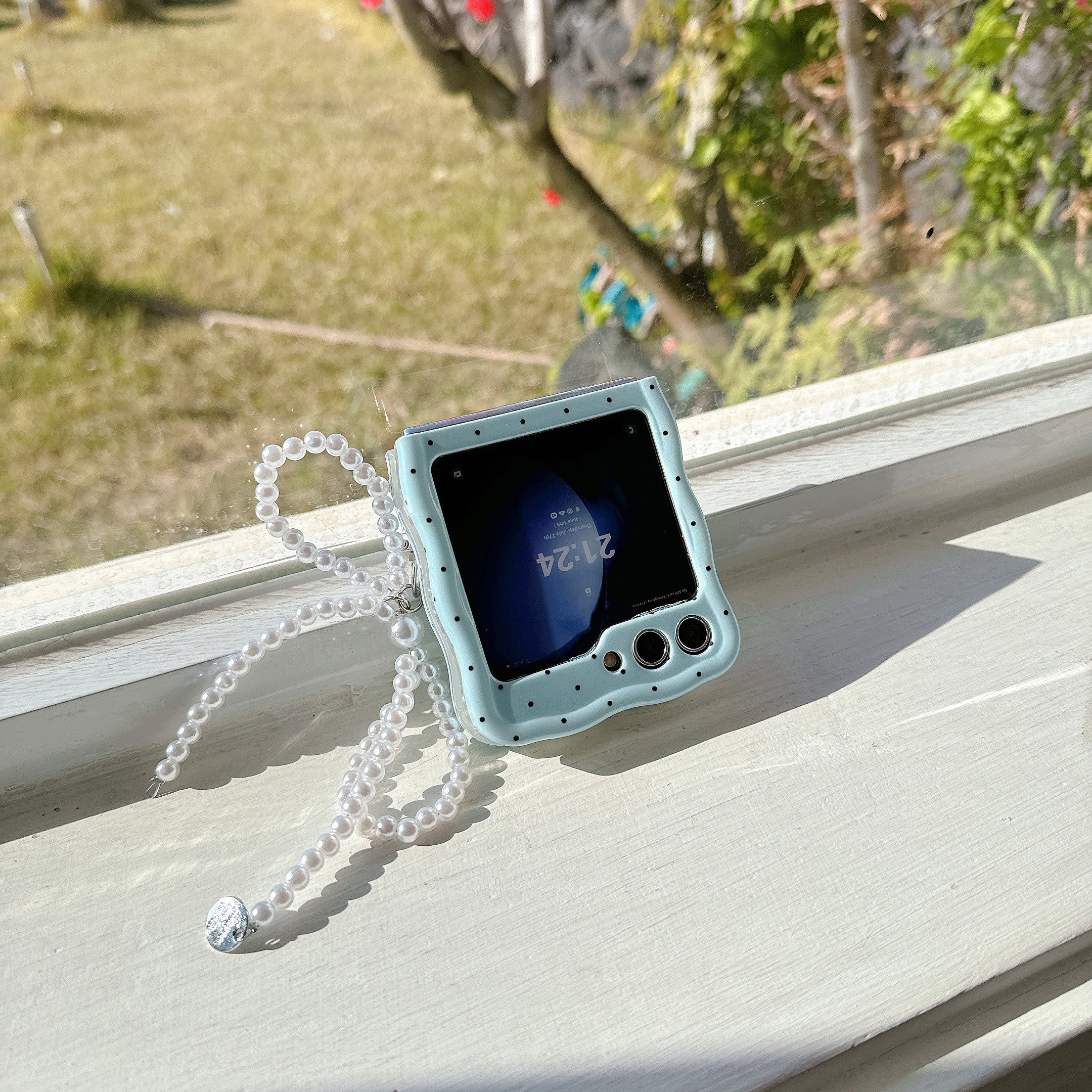 For Samsung Galaxy Z Flip5 5G Case TPU Folding Phone Cover with Pearls Bowknot Pendant