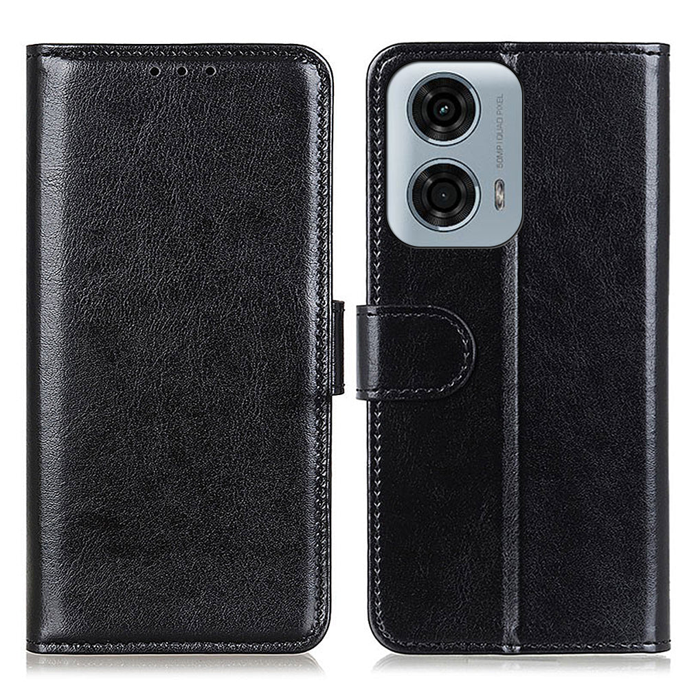 For Motorola Moto G04 4G / G24 4G Leather Wallet Case Crazy Horse Texture Phone Cover