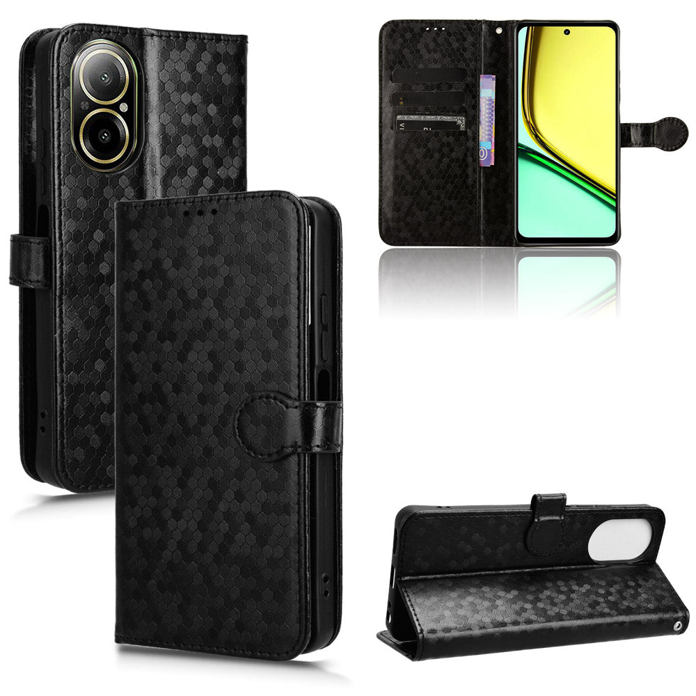 For Realme C67 4G Wallet Case Dots Imprinted Leather Stand Phone Cover