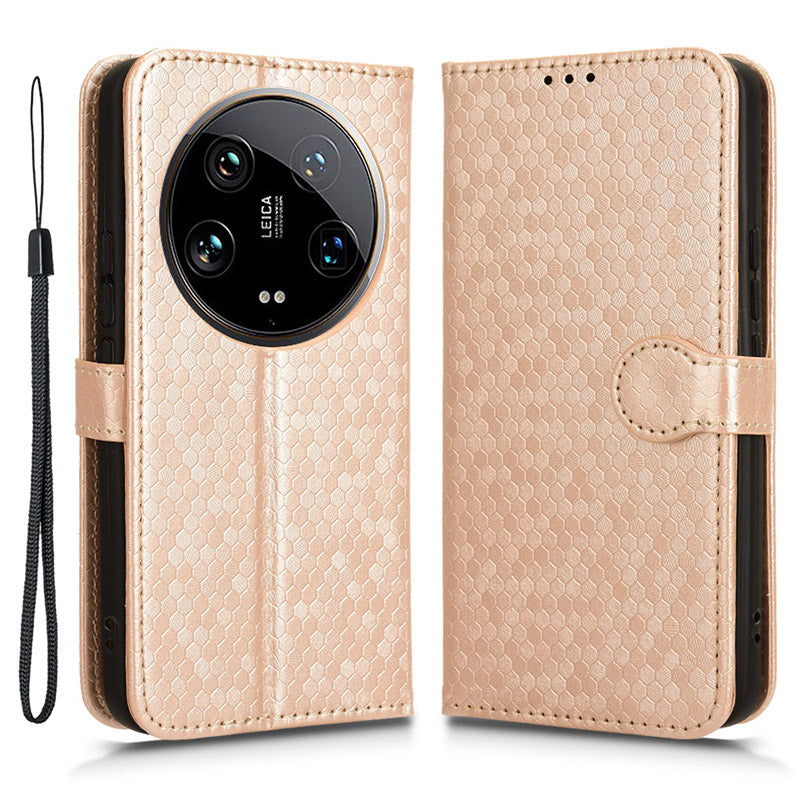 For Xiaomi 14 Ultra Case Dots Imprinted PU Leather Wallet Stand Phone Cover
