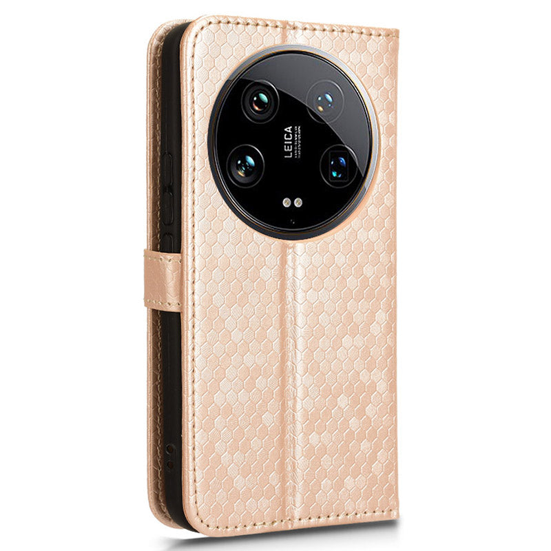 For Xiaomi 14 Ultra Case Dots Imprinted PU Leather Wallet Stand Phone Cover