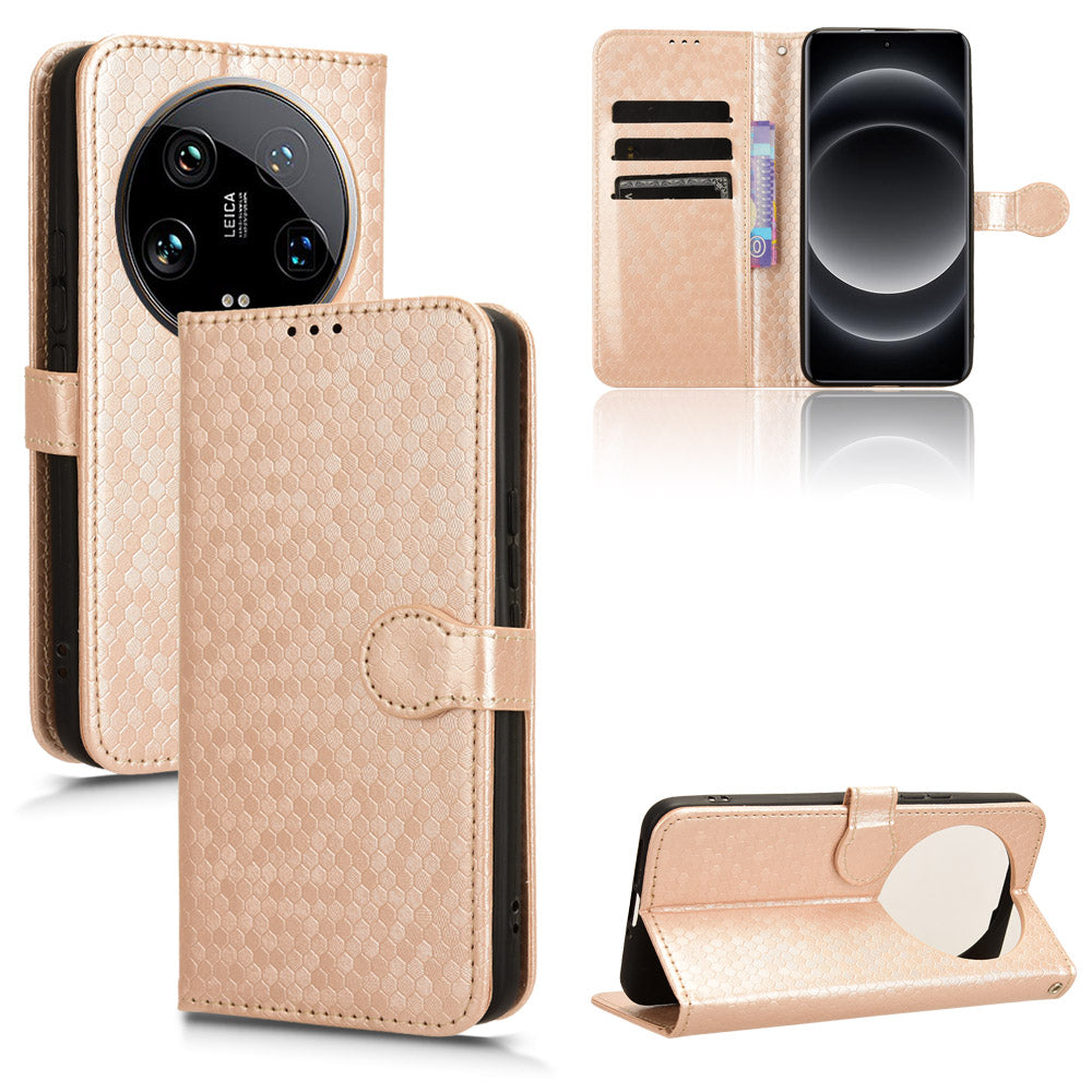 For Xiaomi 14 Ultra Case Dots Imprinted PU Leather Wallet Stand Phone Cover
