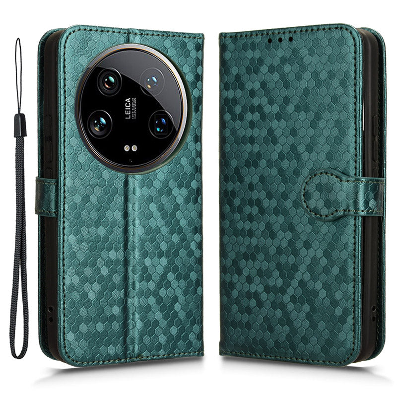 For Xiaomi 14 Ultra Case Dots Imprinted PU Leather Wallet Stand Phone Cover