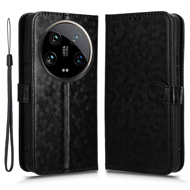 For Xiaomi 14 Ultra Case Dots Imprinted PU Leather Wallet Stand Phone Cover