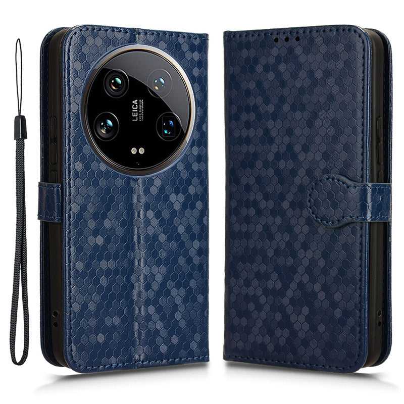 For Xiaomi 14 Ultra Case Dots Imprinted PU Leather Wallet Stand Phone Cover
