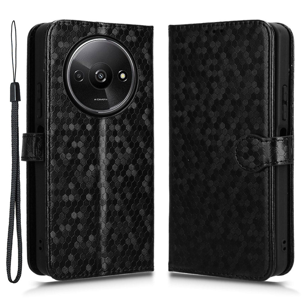 For Xiaomi Redmi A3 / Poco C61 4G Case Dots Imprinted PU Leather Viewing Stand Phone Cover