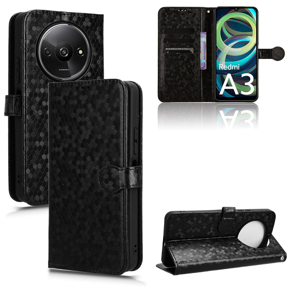 For Xiaomi Redmi A3 / Poco C61 4G Case Dots Imprinted PU Leather Viewing Stand Phone Cover