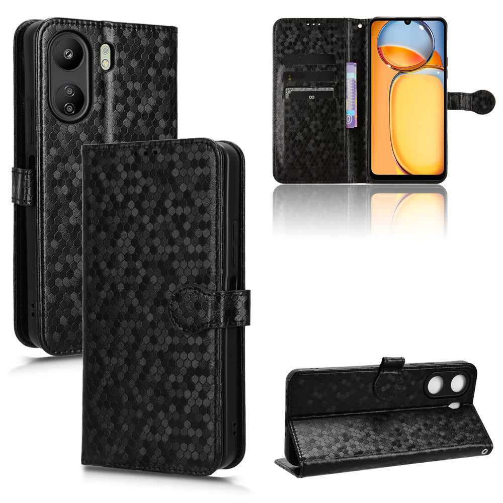 For Xiaomi Redmi 13C 4G / Poco C65 4G Phone Case Leather Viewing Stand Cover with Imprinted Dots