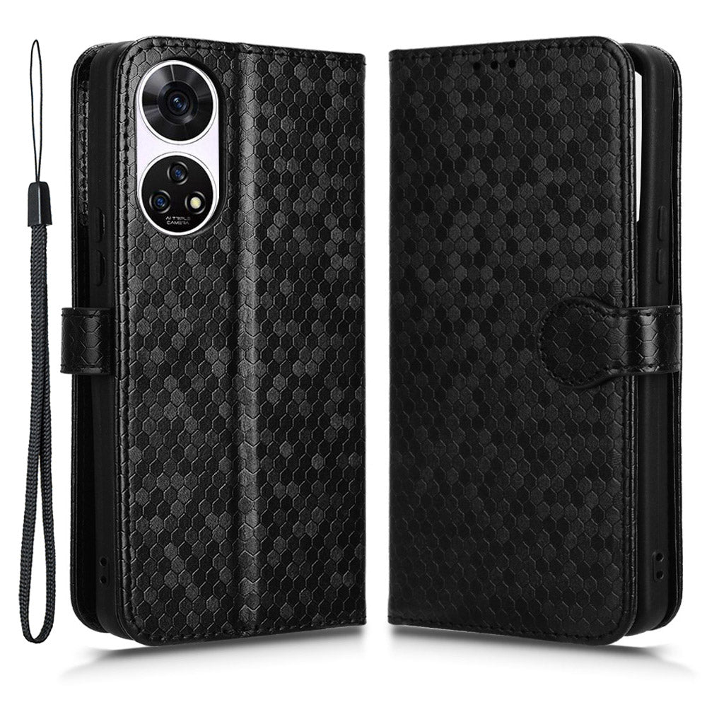 For ZTE Anshin Family A303ZT Case Dots Imprinted Card Holder Phone Cover with Handy Strap