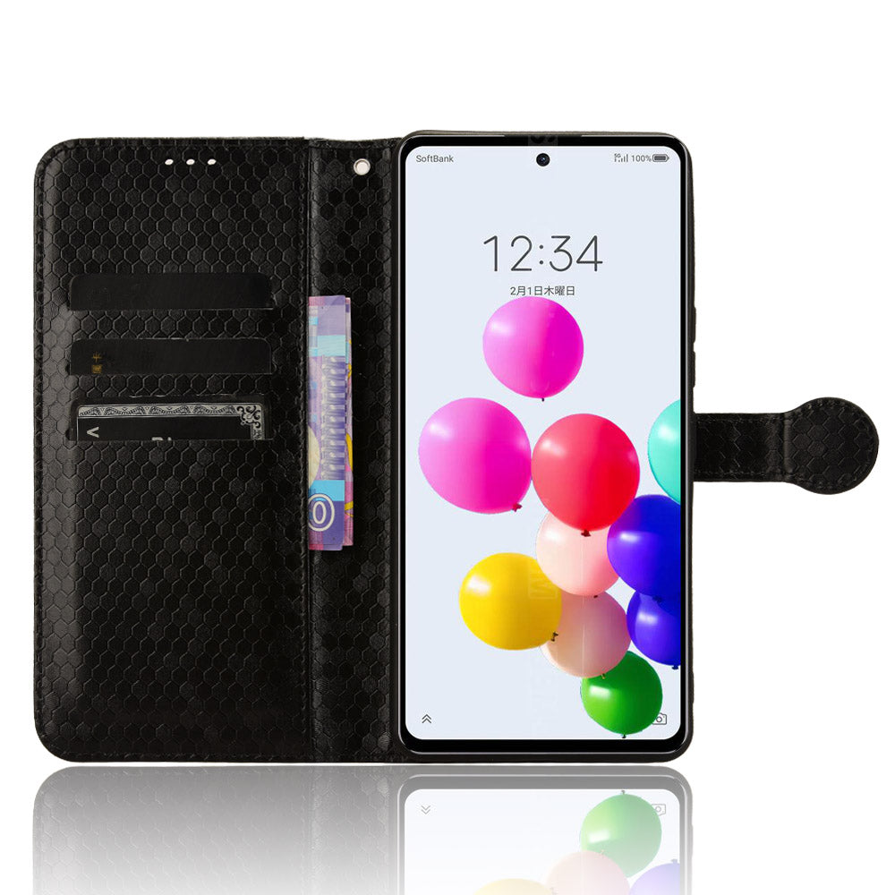 For ZTE Anshin Family A303ZT Case Dots Imprinted Card Holder Phone Cover with Handy Strap