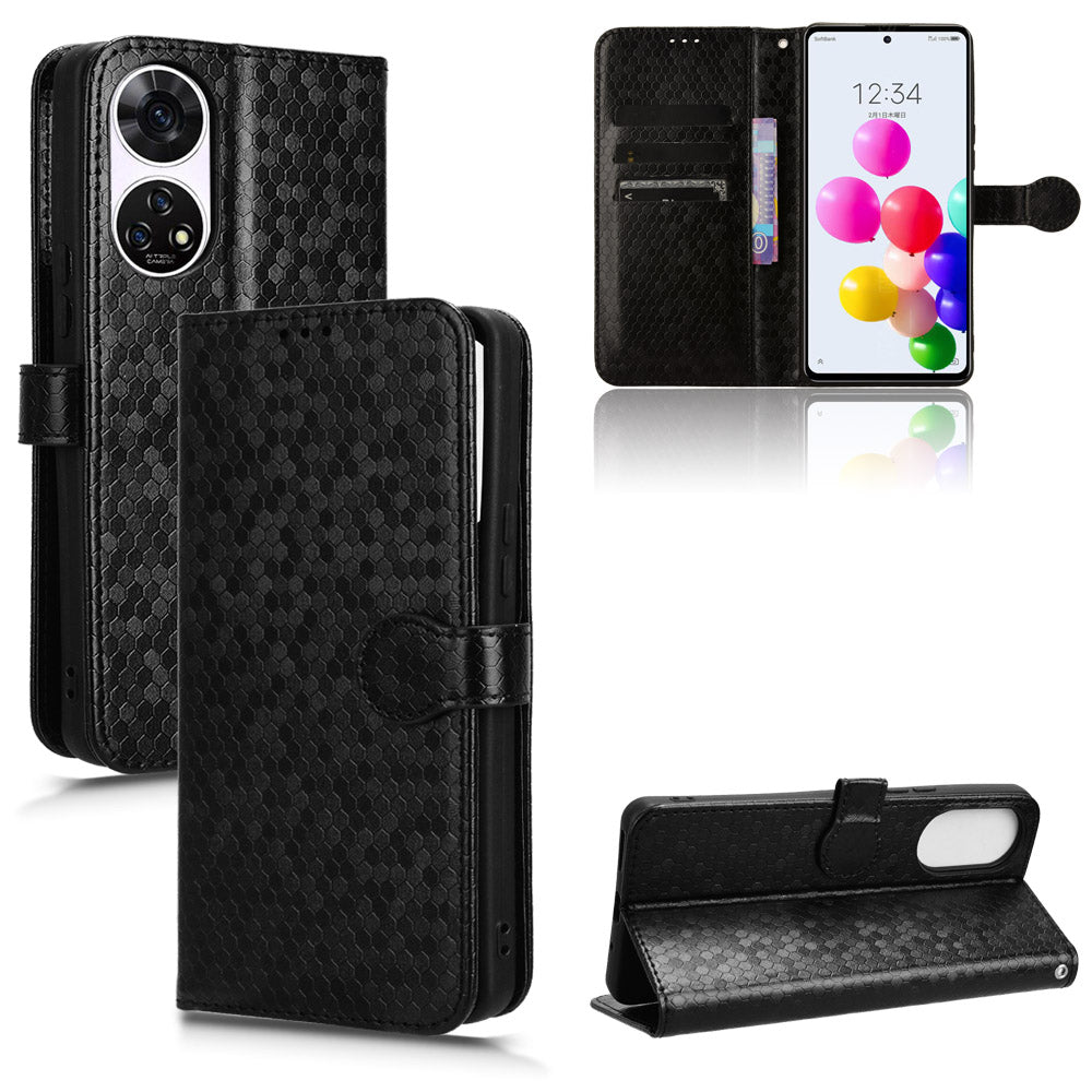 For ZTE Anshin Family A303ZT Case Dots Imprinted Card Holder Phone Cover with Handy Strap