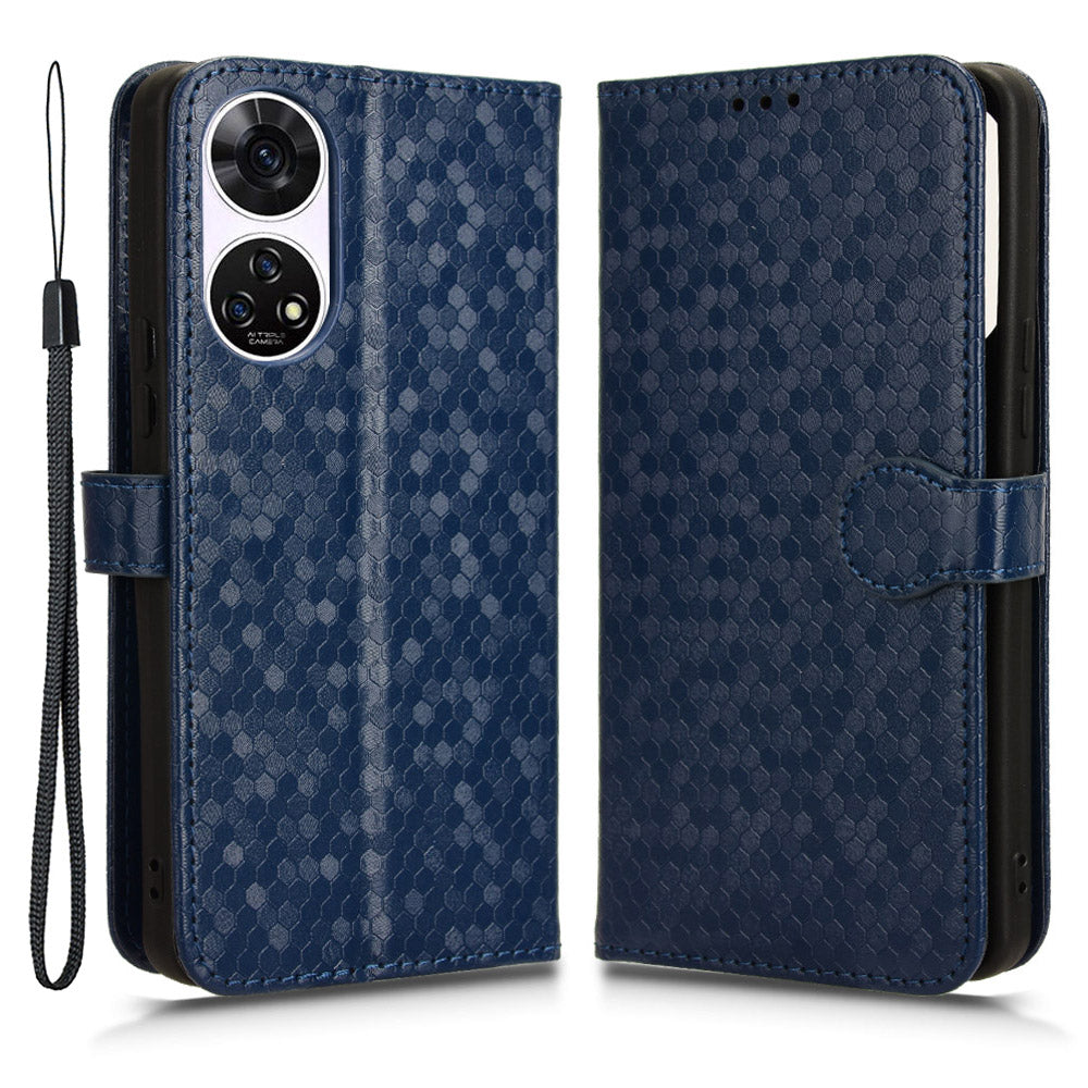 For ZTE Anshin Family A303ZT Case Dots Imprinted Card Holder Phone Cover with Handy Strap