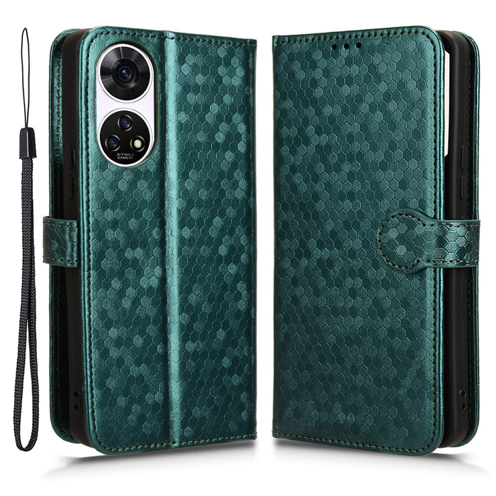 For ZTE Anshin Family A303ZT Case Dots Imprinted Card Holder Phone Cover with Handy Strap