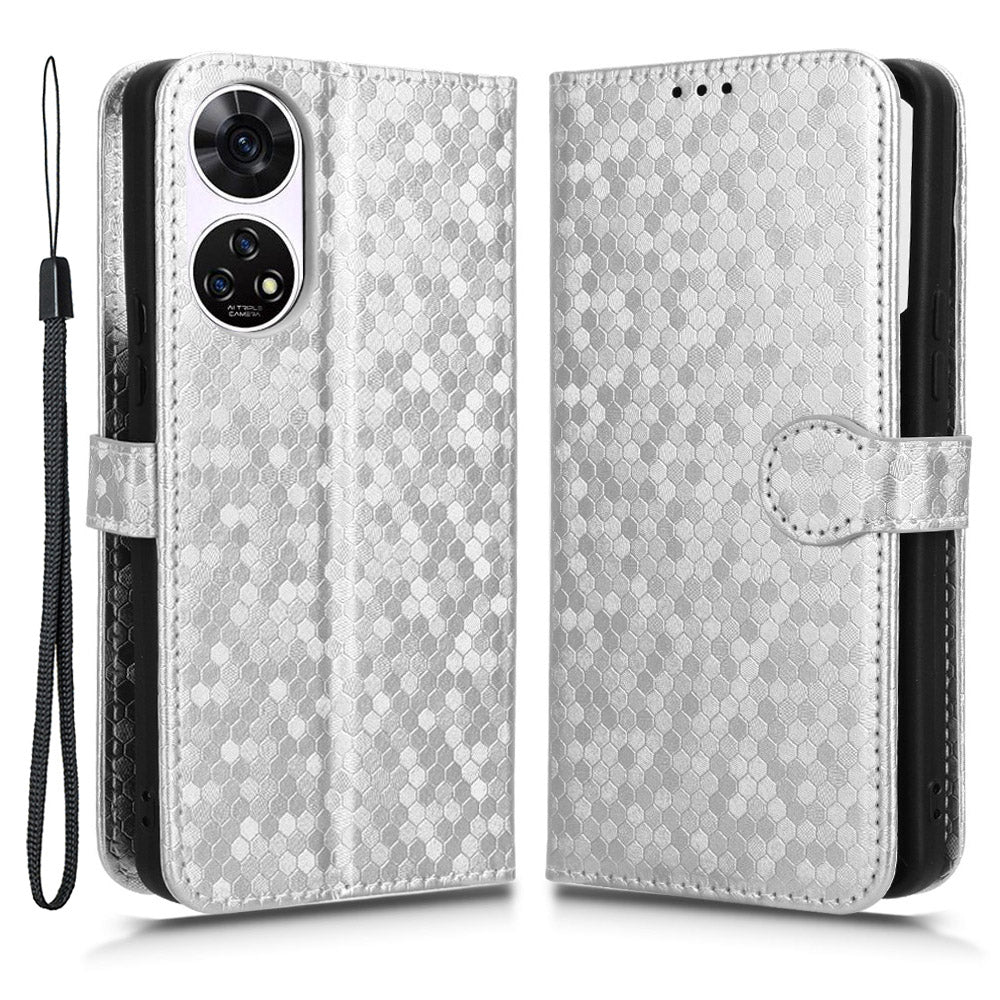 For ZTE Anshin Family A303ZT Case Dots Imprinted Card Holder Phone Cover with Handy Strap