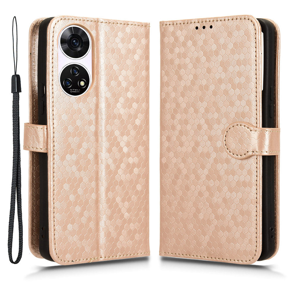 For ZTE Anshin Family A303ZT Case Dots Imprinted Card Holder Phone Cover with Handy Strap