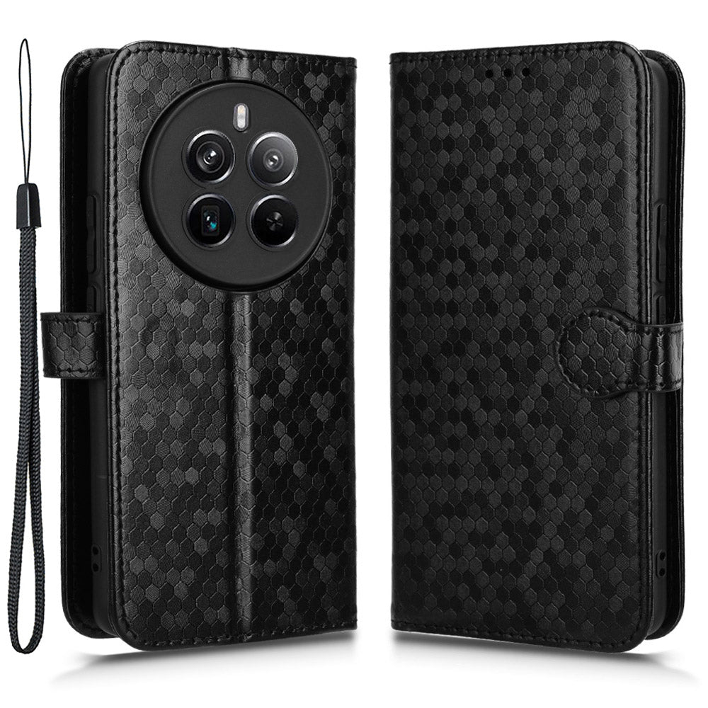 For Realme 12+ 5G Case Dots Imprinted PU Leather Mobile Phone Cover with Viewing Stand