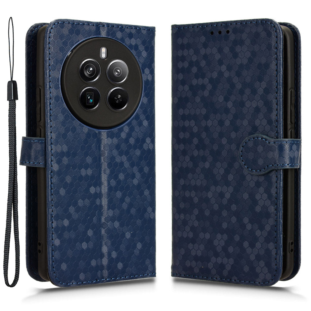 For Realme 12+ 5G Case Dots Imprinted PU Leather Mobile Phone Cover with Viewing Stand