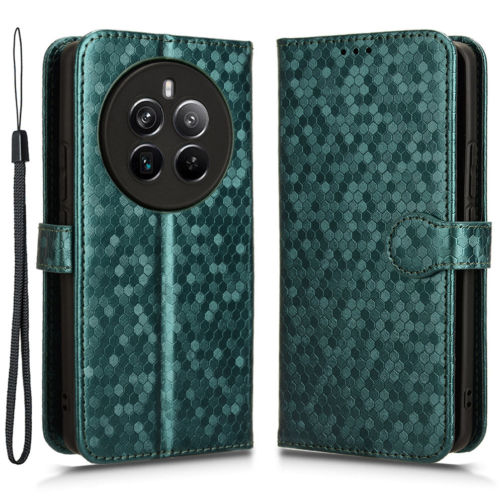 For Realme 12+ 5G Case Dots Imprinted PU Leather Mobile Phone Cover with Viewing Stand