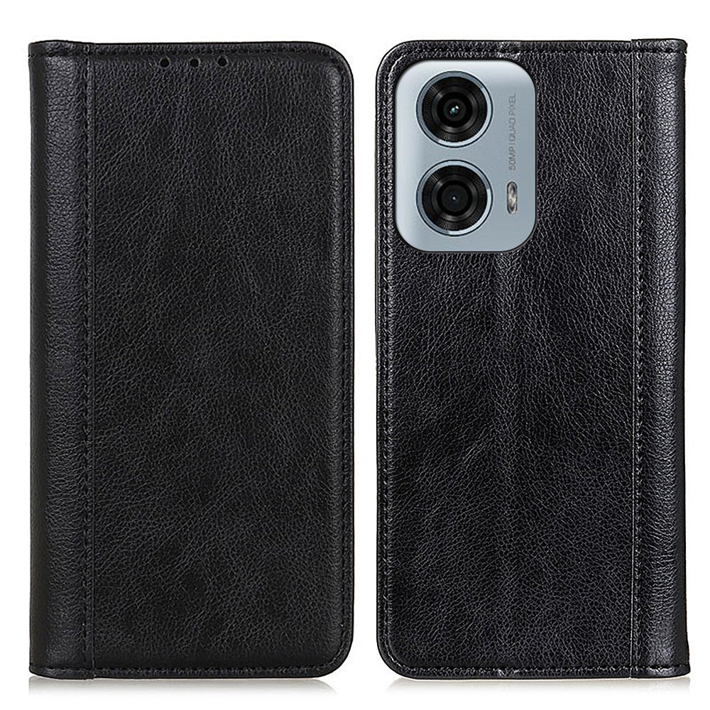 For Motorola Moto G24 Power Case Litchi Texture Split Leather Magnetic Closing Wallet Phone Cover
