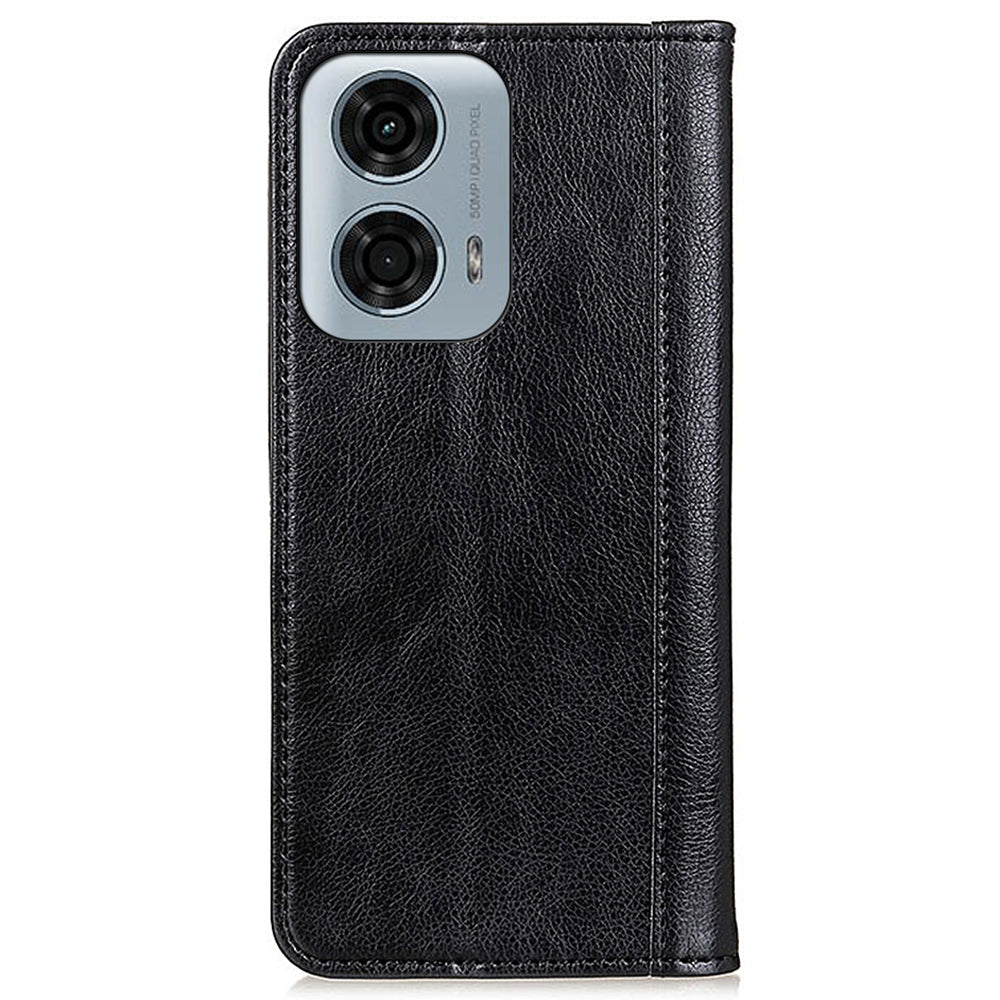 For Motorola Moto G24 Power Case Litchi Texture Split Leather Magnetic Closing Wallet Phone Cover