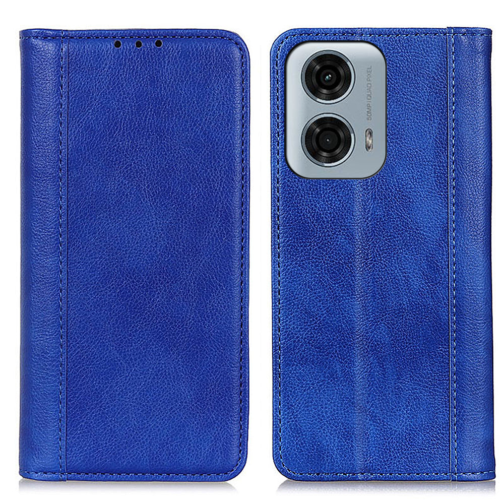 For Motorola Moto G24 Power Case Litchi Texture Split Leather Magnetic Closing Wallet Phone Cover