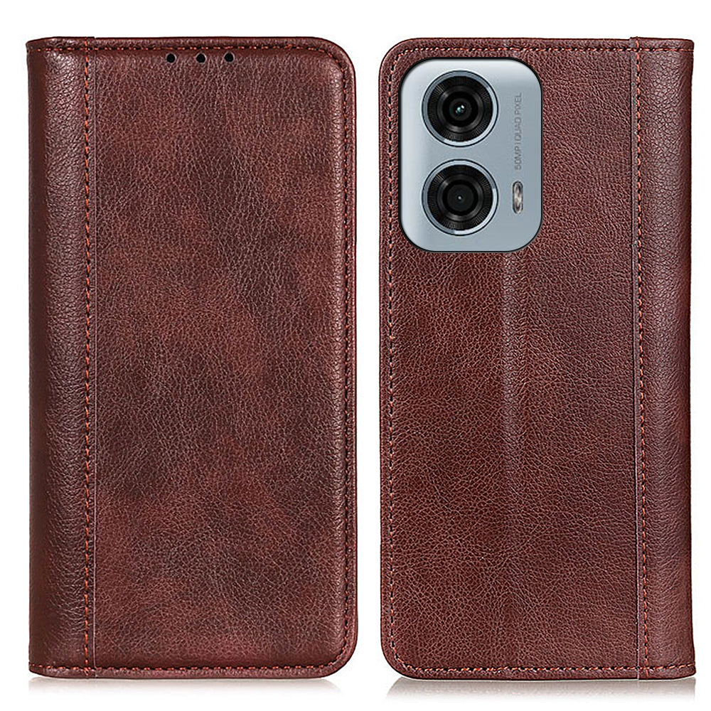 For Motorola Moto G24 Power Case Litchi Texture Split Leather Magnetic Closing Wallet Phone Cover