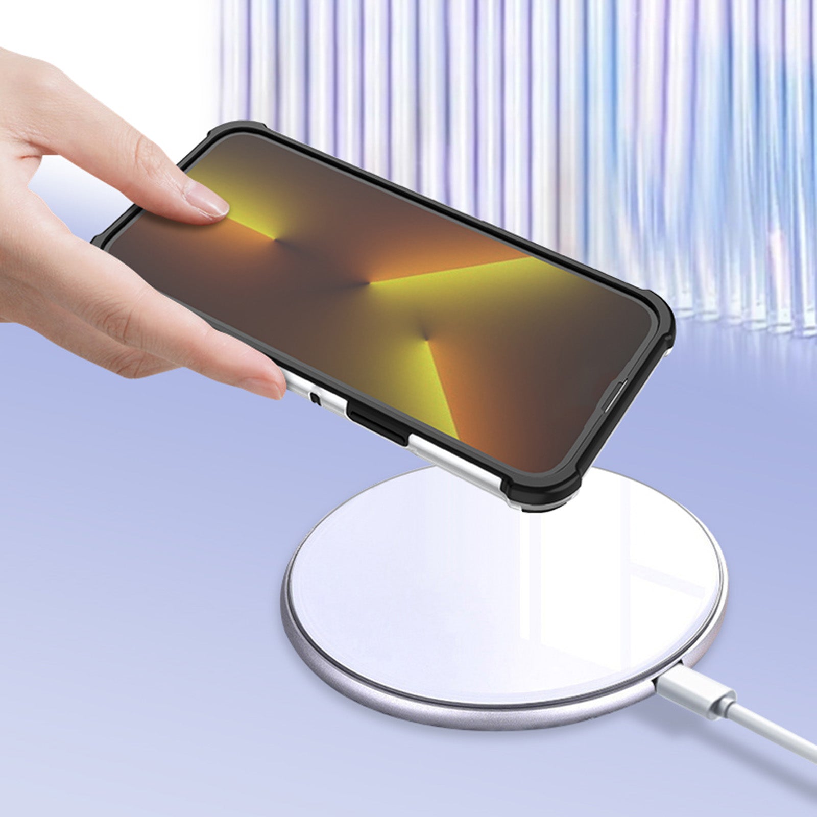 For iPhone 14 Pro Magnetic Case Strip Pattern PC+TPU Cover Compatible with MagSafe