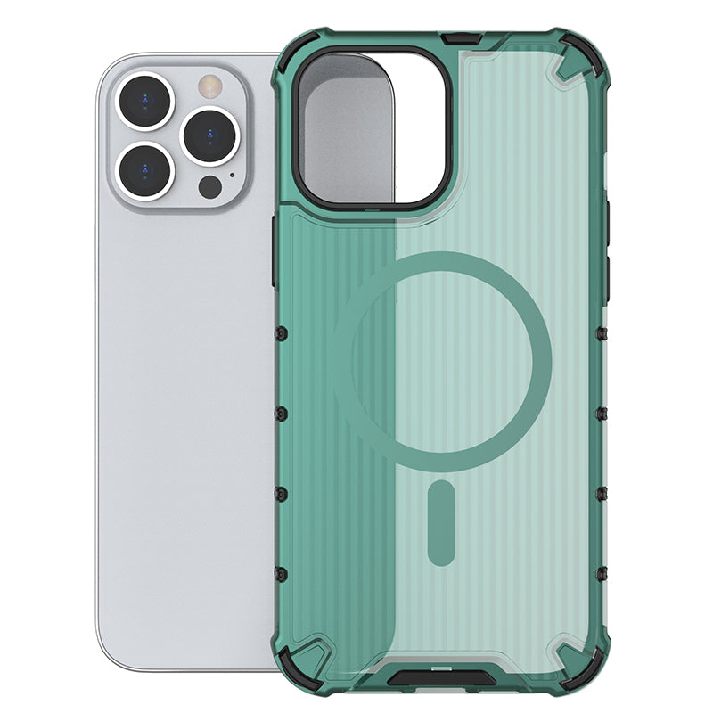For iPhone 14 Pro Magnetic Case Strip Pattern PC+TPU Cover Compatible with MagSafe