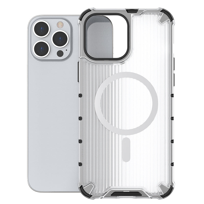 For iPhone 14 Pro Max Case PC+TPU Magnetic Phone Cover with Strip Pattern